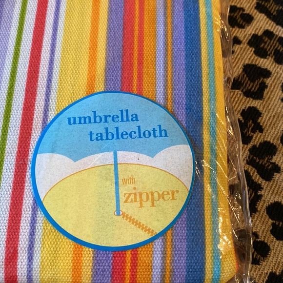 Vintage LINENS-N-THINGS Striped Umbrella Tablecloth 70” Round - Picture 4 of 10